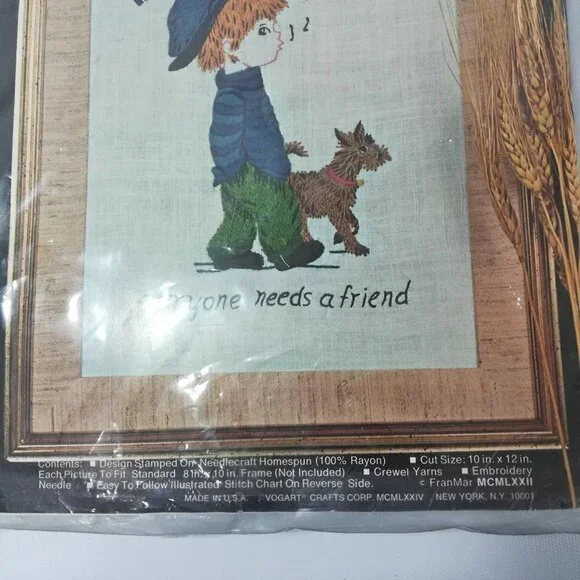 Creative Stitchery Kit Moppets Boy With Dog Everyone Needs A Friend Crewel 787B - Picture 5 of 8